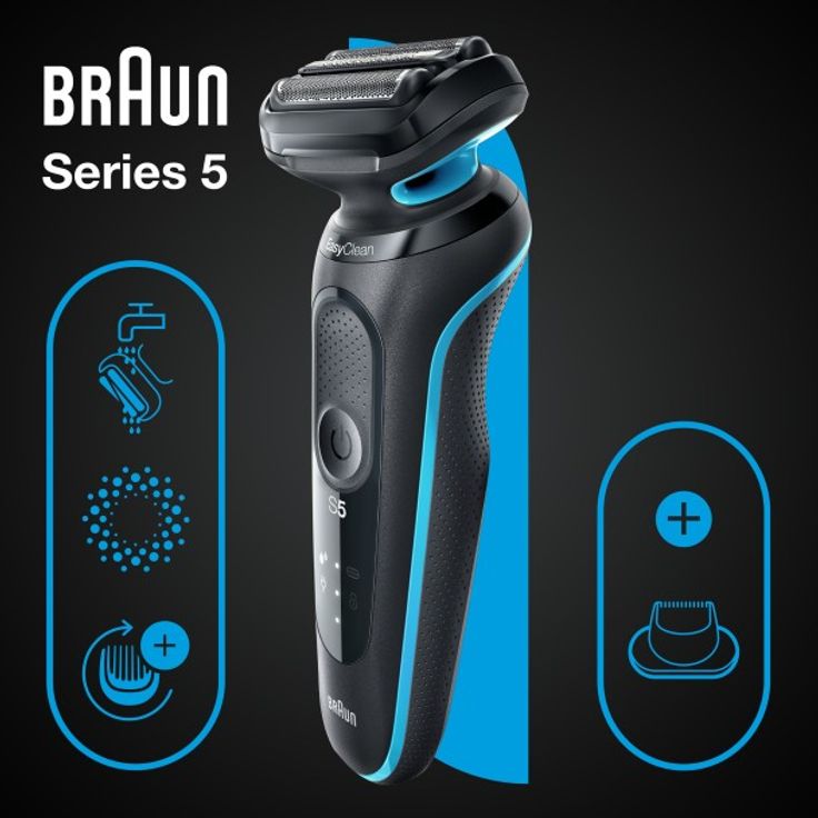 Braun Series 5 - 51-M1200s Herrenrasierer + Präzisionsaufsatz - schwarz & blau – Bild 8