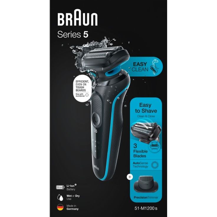 Braun Series 5 - 51-M1200s Herrenrasierer + Präzisionsaufsatz - schwarz & blau – Bild 6
