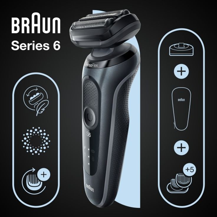 Braun Series 6 - 61-N4500cs Herrenrasierer + 2 Aufsätze & Ladestation - grau – Bild 9