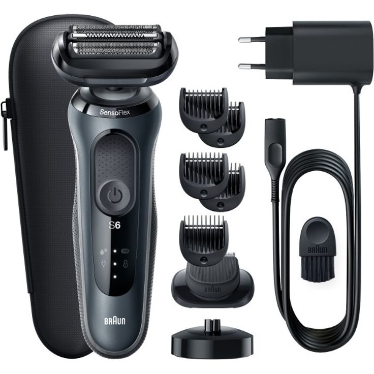 Braun Series 6 - 61-N4500cs Herrenrasierer + 2 Aufsätze & Ladestation - grau – Bild 1