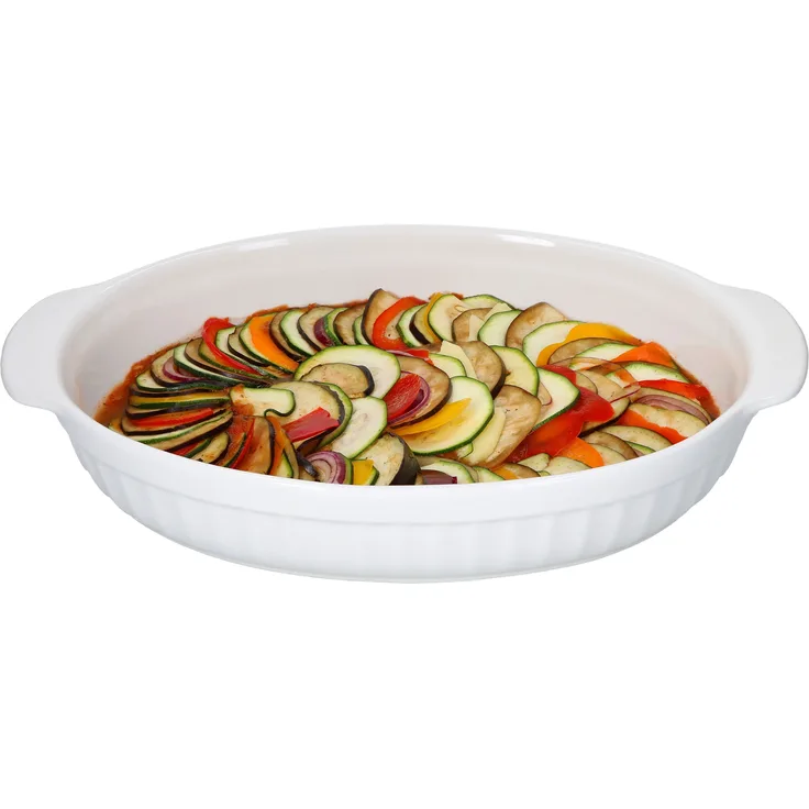 Auflaufform oval mit Henkel groß Weiß Keramik 36x23,7x6,5cm 1,8L Back-Form Ofen