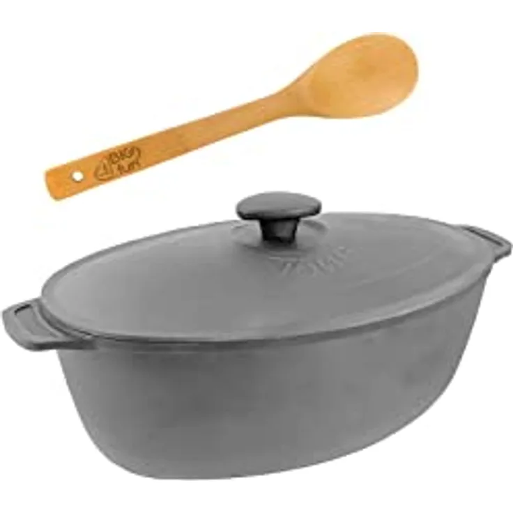 Gusseisen Gänsebräter 6L + Kochlöffel (Schmortopf mit Deckel)