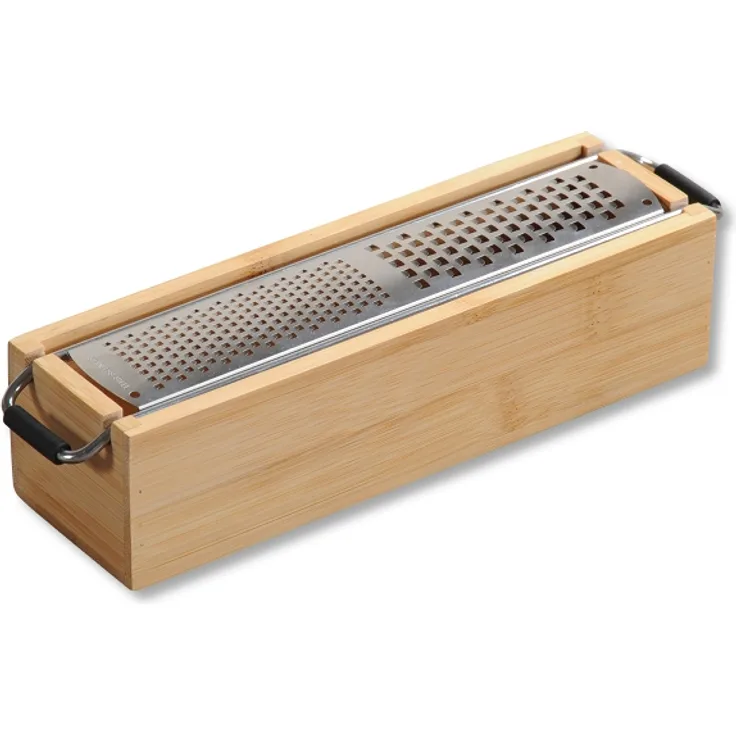 KESPER 58060 Edelstahl Parmesanreibe mit Behälter aus Bambus