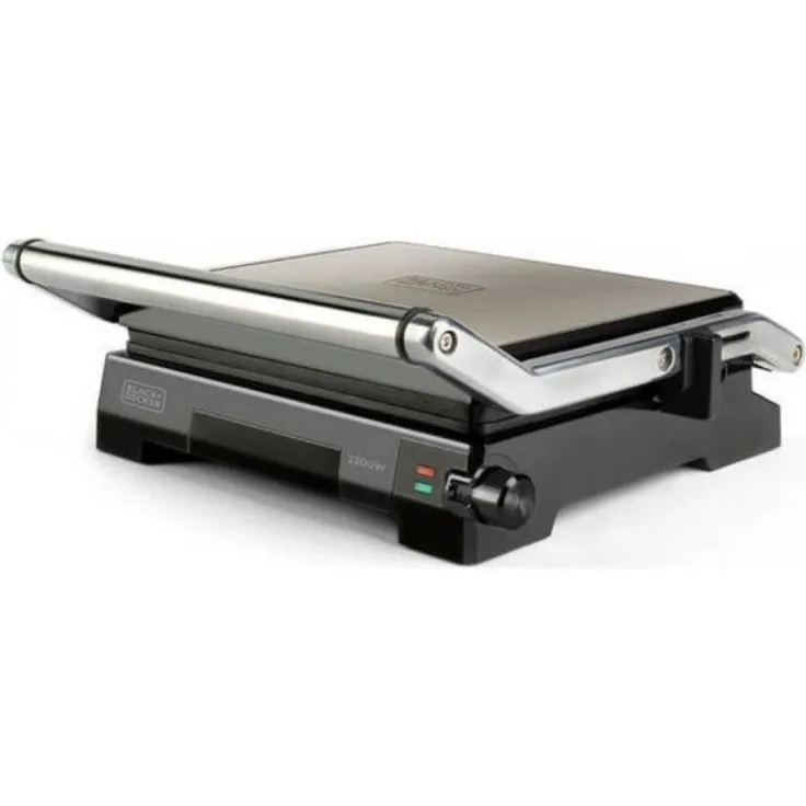 Black + Decker BXGF2200E Sandwichmaker, 2200 W, antihaftbeschichtet, Gusseisen, Edelsthal, silber, schwarz