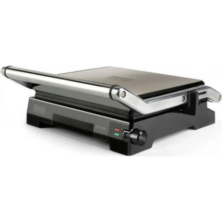 Black + Decker BXGF2200E Sandwichmaker, 2200 W, antihaftbeschichtet, Gusseisen, Edelsthal, silber, schwarz – Bild 1