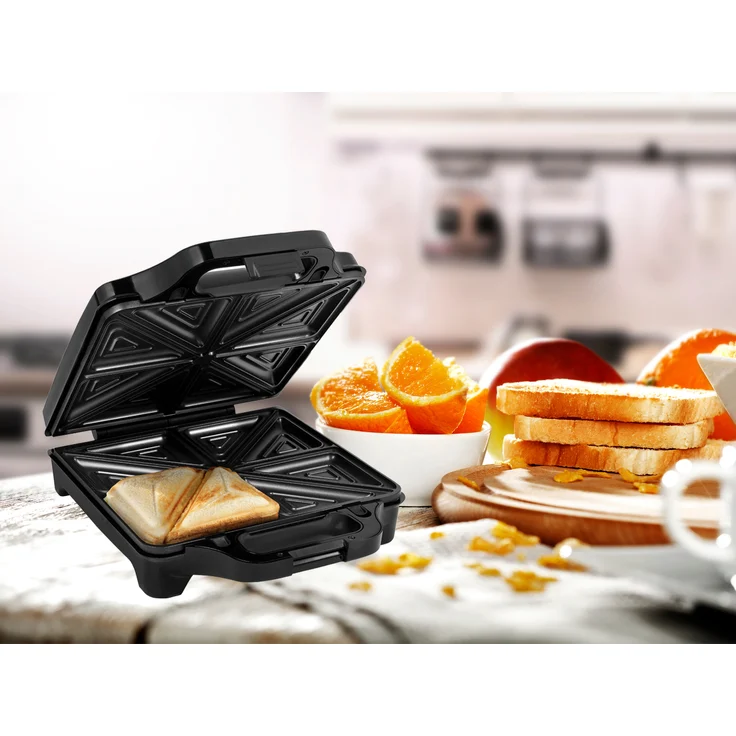 Princess Supreme XXL Sandwichmaker, für 4 Sandwiches, 1600 Watt, extra große Grillfläche 27,8 x 25,6 cm, Überhitzungsschutz, Anti-Rutsch-Füße, antihaftbeschichtet, silber, schwarz – Bild 1