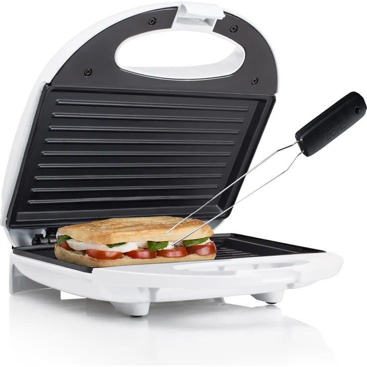 Tristar SAS3050 Sandwichmaker, für 2 Sandwiches, 750 Watt, inkl. Gabel, Kabelaufwicklung, Temperaturkontrolle, Kunststoff, weiß