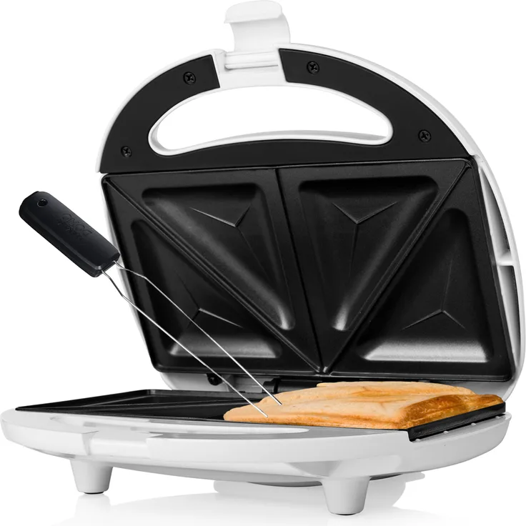 Tristar SAS3052 Sandwichtoaster, für 2 Sandwiches, 750W, inkl. Gabel, Backampel, antihaftbeschichtet, Kunststoff, weiß