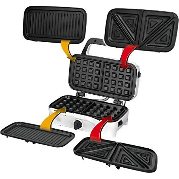 MPM MOP-33M 3in1 Sandwichmaker, 1200W, austauschbare Platten, Sandwichtoaster, Belgisches Waffeleisen, Grillplatte, Kontaktgrill für Fleisch und Fisch, Temperaturregelung, weiß – Bild 1