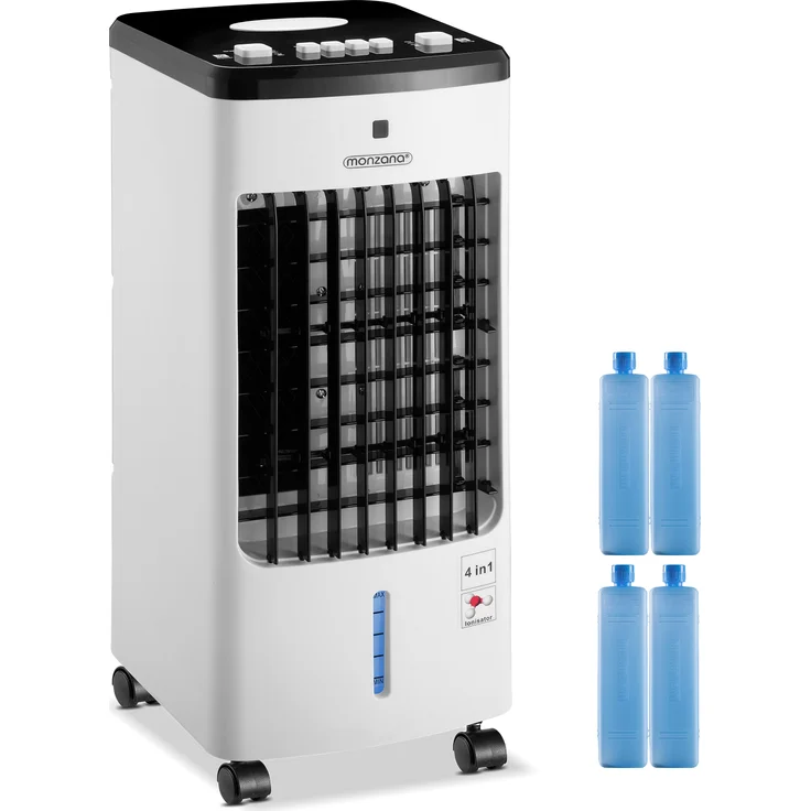 Monzana Luftkühler 4in1 mobil 60W 330m³-h Oszillation 3,5L inkl. 4 Kühlakkus 3,5L Ventilator Luftbefeuchter Ionisator Aircooler – Bild 1