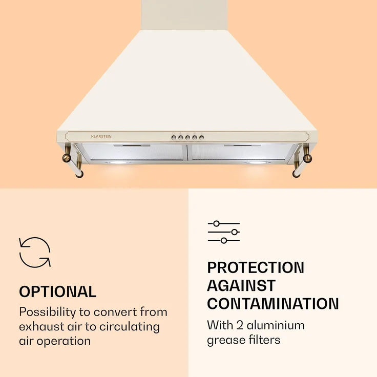 Klarstein Victoria Dunstabzugshaube 60cm Retro-Design 644,5m³-h 2 LED-Lampen Elfenbein – Bild 5