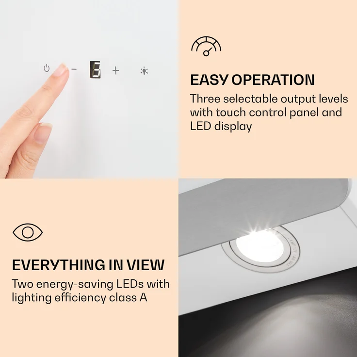 Klarstein Aurora Eco 90 Dunstabzugshaube 550 m³-h 90cm kopffrei Ambientelicht EEC A+ Weiß – Bild 5