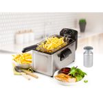 Domo DOS535FR Fritteuse, mit Öl, 2200 Watt, 3 Liter, Edelstahl, antihaftbeschichtet, Deckel, inkl. Salzstreuer, silber