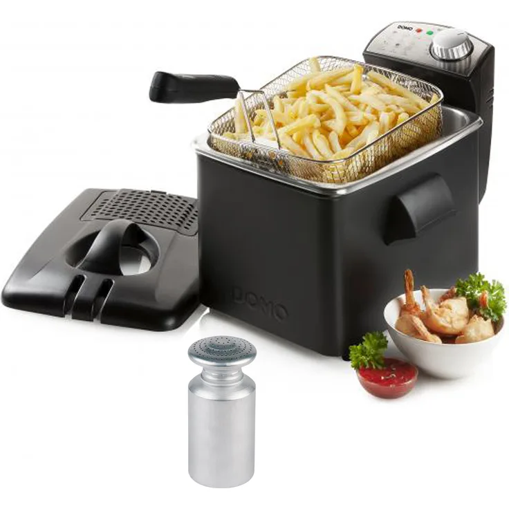 Domo DOS1014FR Fritteuse, mit Öl, 4,5 Liter, 3200 Watt, Thermostat, Überhitzungsschutz, inkl. Salzstreuer, schwarz