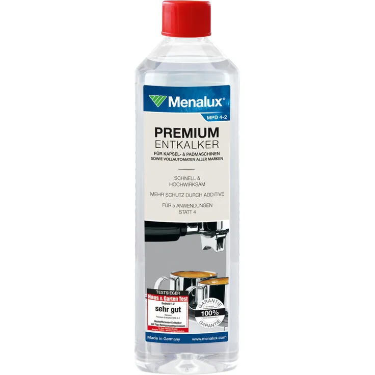Menalux Premium Entkalker, Flüssigentkalker, für Kaffee Vollautomaten, Pad- und Kapselmaschinen, 500 ml, MPD4-2