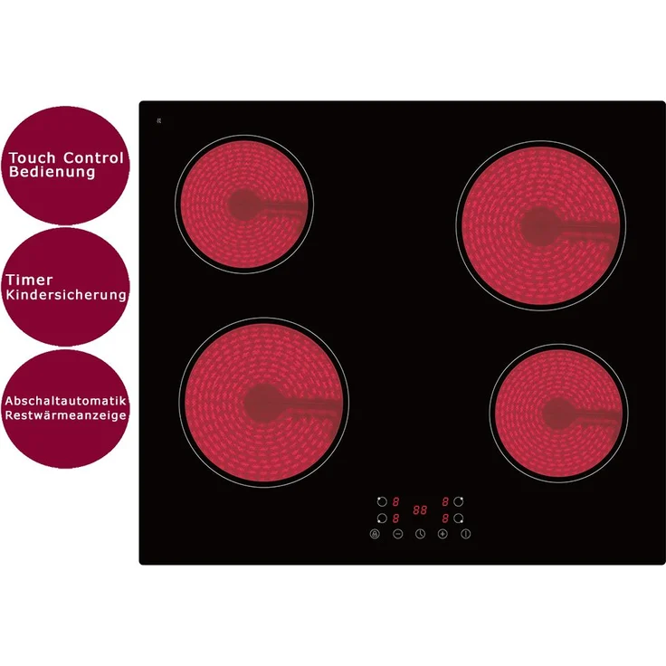 PKM Glaskeramik Kochfeld 60cm rahmenlos Touch Control Timer Funktion – Bild 1
