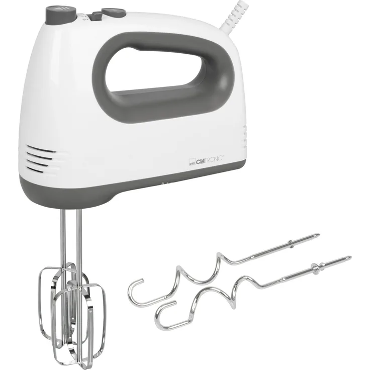 Clatronic HM 3775 Handmixer, 400 Watt, 5 Geschwindigkeiten, Besteck-Auswurftaste, Turbostufe, Kunststoff, weiß-grau