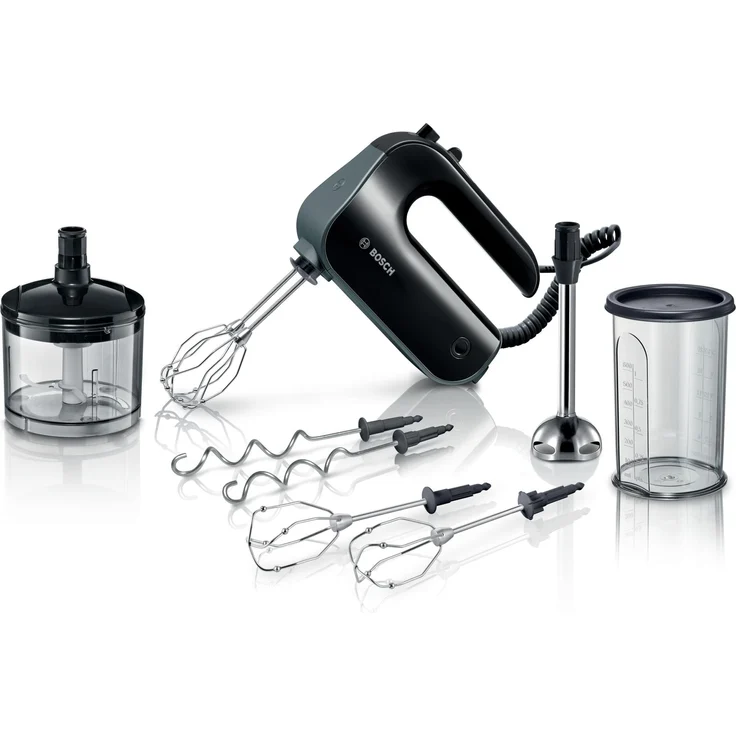 Bosch MFQ4990B Handmixer-Set, 850 Watt, inkl. Messbecher, Stabmixer-Aufsatz, Zerkleinerer-Aufsatz, 5 Leistungsstufen, Kunststoff, schwarz