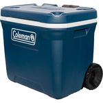 Coleman 50QT Xtreme Wheeled passive Kühlbox, mit Rollen, 47 Liter, Teleskopgriff, PU-Schaumisolierung, blau