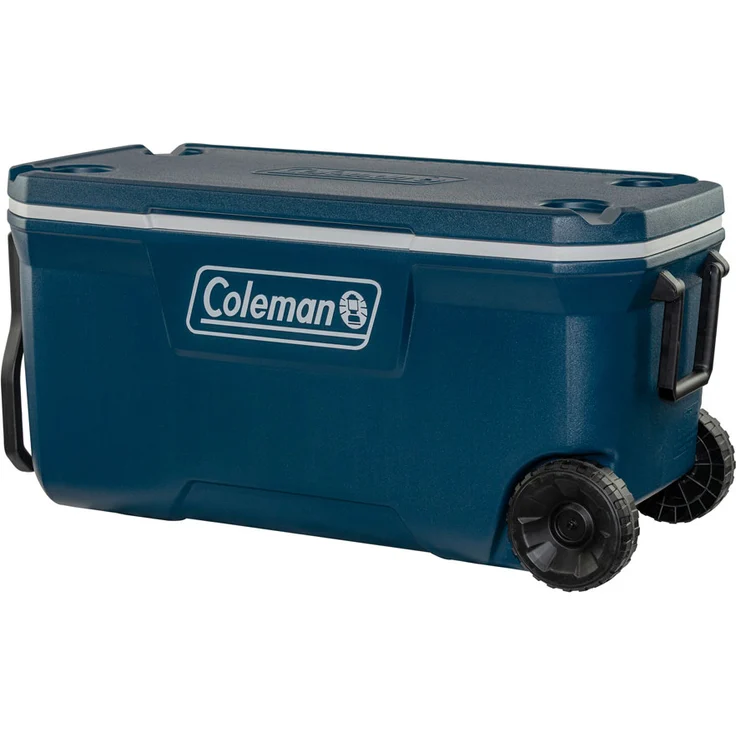 Coleman 100QT Xtreme Wheeled passive Kühlbox, mit Rollen, 94 Liter, Teleskopgriff, PU-Schaumisolierung, blau – Bild 1