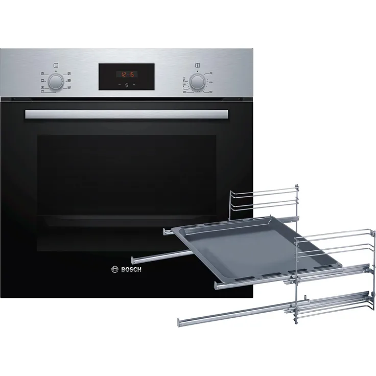 Bosch HBF133BR0ZA1 Set Backofen HBF133BR0 Edelstahl + 2-facher Teleskopauszug + 1 zusätzliches Backblech