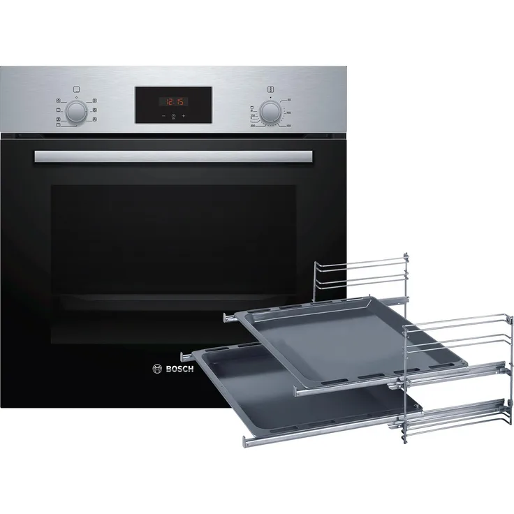 Bosch HBF133BR0ZA2 Set Backofen HBF133BR0 Edelstahl + 2-facher Teleskopauszug + 2 zusätzliche Backbleche