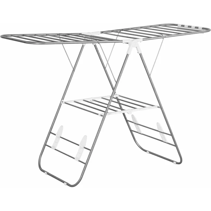 HOMCOM faltbarer Wäscheständer, tragbarer Flügelwäschetrockner, Edelstahl, Kunststoff, Silber, Weiß,