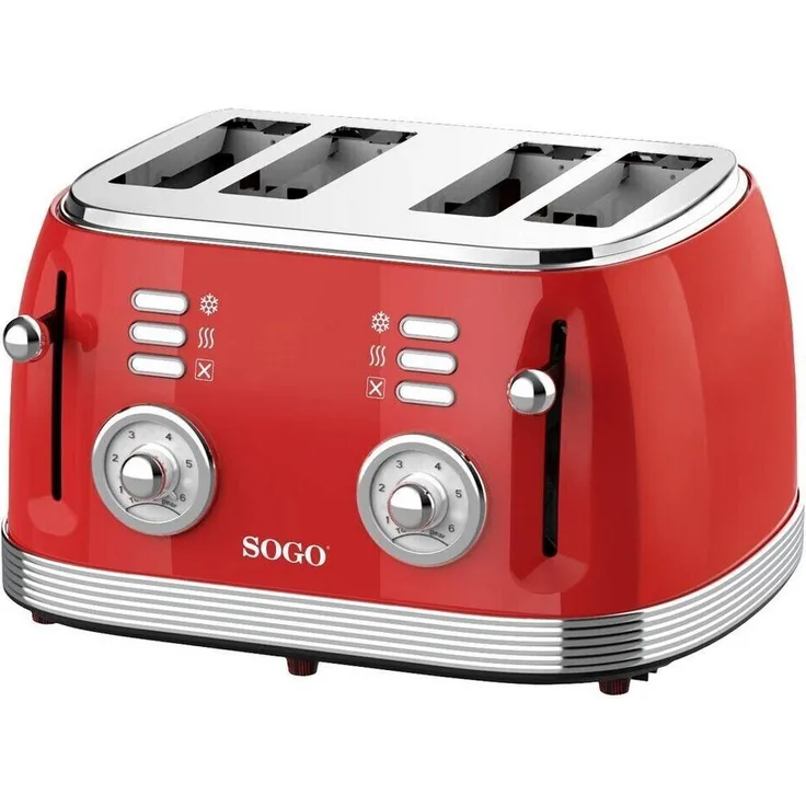 SOGO Human Technology TOS-SS-5460 4-Schlitz-Toaster, 850 Watt, Kontrollleuchte, Toastfunktion Rot (metallic)