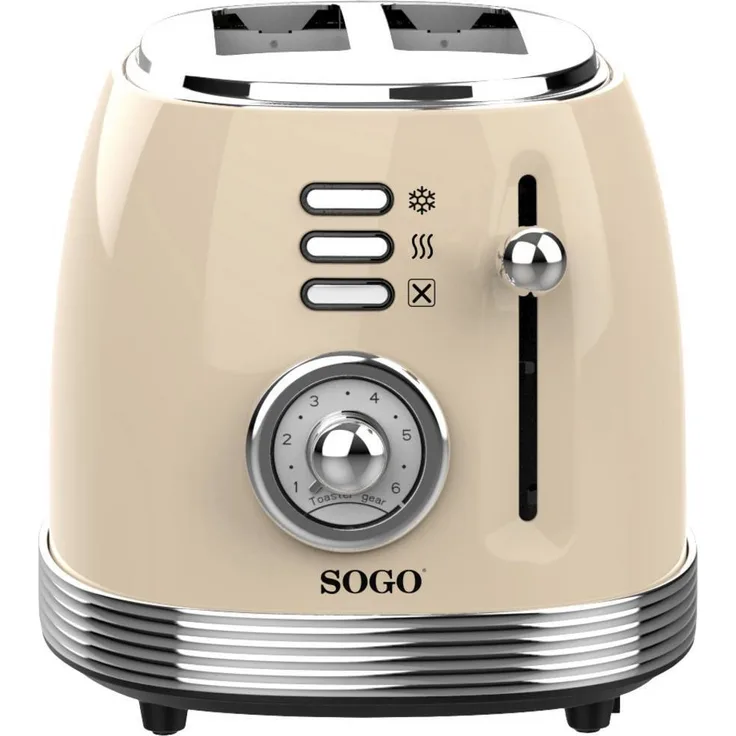 SOGO Human Technology TOS-SS-5470 2-Schlitz-Toaster, 850 Watt, Kontrollleuchte, Toastfunktion Beige, Metallic