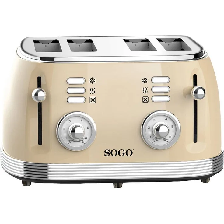 SOGO Human Technology TOS-SS-5475 4-Scheiben-Toaster, 1500 Watt, Kontrollleuchte, Toastfunktion Beige, Metallic