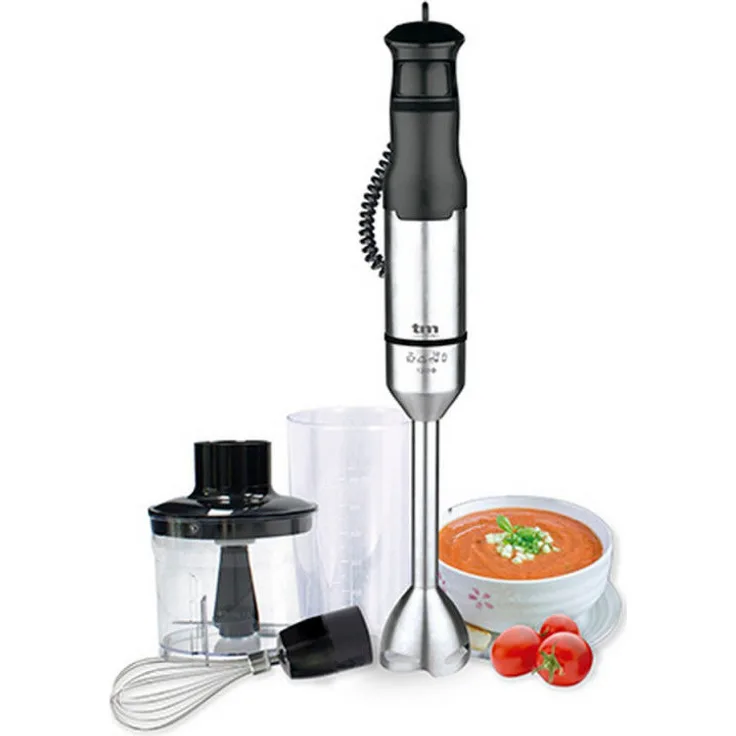 TM Electron S6502200 Stabmixer, 1200 Watt, 0,6 Liter Behälter, Zerkleinerer-Aufsatz, Schneebesen, Edelstahl, silber, schwarz