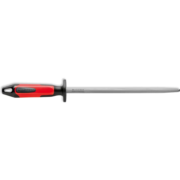 F. DICK Fleischerstahl 25 cm Griff rot-schwarz Wetzstahl rund mit 2 K-Griff
