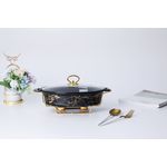 Zellerfeld Trendmax Auflaufform mit Teelichtwärmer Speisenwärmer Marmor Design Service Pfanne Lüx Servis Tenceresi Porzellan Motiv 1 Schwarz