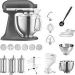 KichenAid Artisan 5KSM185PS Küchenmaschine Pasta-Paket, inkl. Pastavorsatz mit 6 Lochscheiben, Pastatrockner, Pastalöffel, 2 Rührschüsseln, Spritzschutz, Küchenmaschinenaufsatz, gusseisen-schwarz Serie: 5KSM185PS