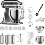 Küchenmaschine Artisan 5KSM185PS Küchenmaschine Pasta-Paket, inkl. Pastavorsatz mit 6 Lochscheiben, Pastatrockner, Pastalöffel, 2 Rührschüsseln, Spritzschutz, Küchenmaschinenaufsatz, gebürstetes metall, Serie: 5KSM185PS