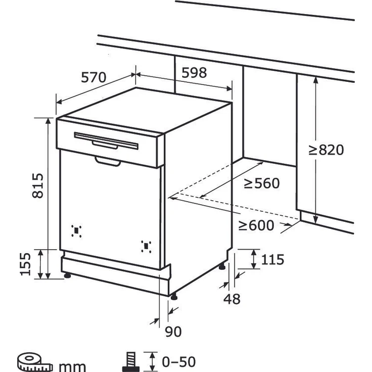 Exquisit EGSP2113-EB-030E , Geschirrspüler, E, Geräuschemissionsklasse C, Geräuschemissionen 47 Dezibel – Bild 7