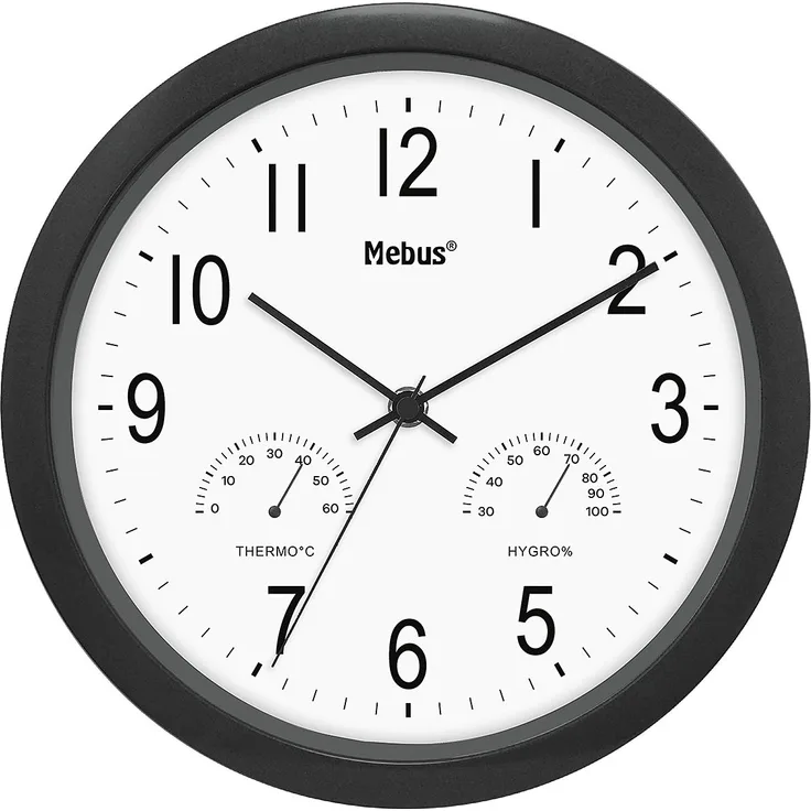 Quarz Wanduhr Ø26cm schwarz