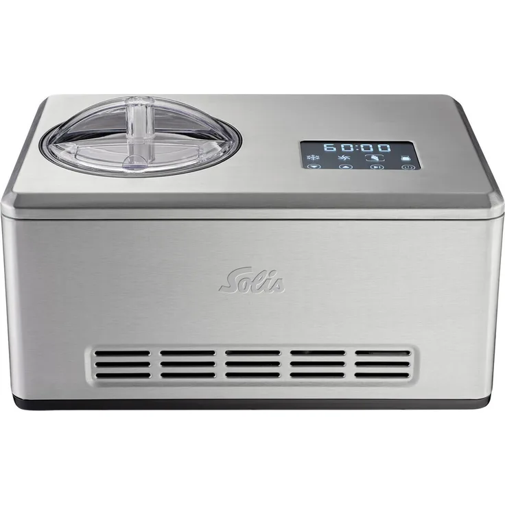 Solis Gelateria Pro Touch 8502 Eiscremeautomat, 200 Wattm 1,8 Liter, für Sorbets, Softeis, Speiseeis, Frozen Joghurt, Sichtfenster, Timer, silber