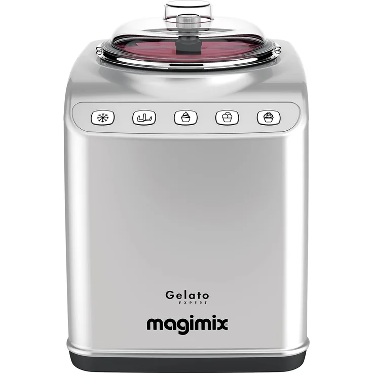 Magimix 11680 Gelato Experte Eismaschine, mit Kompressor, 2 Liter, 180 Watt, Sichtfenster, Timer, Nachkühlfunktion, Kunststoff, silber