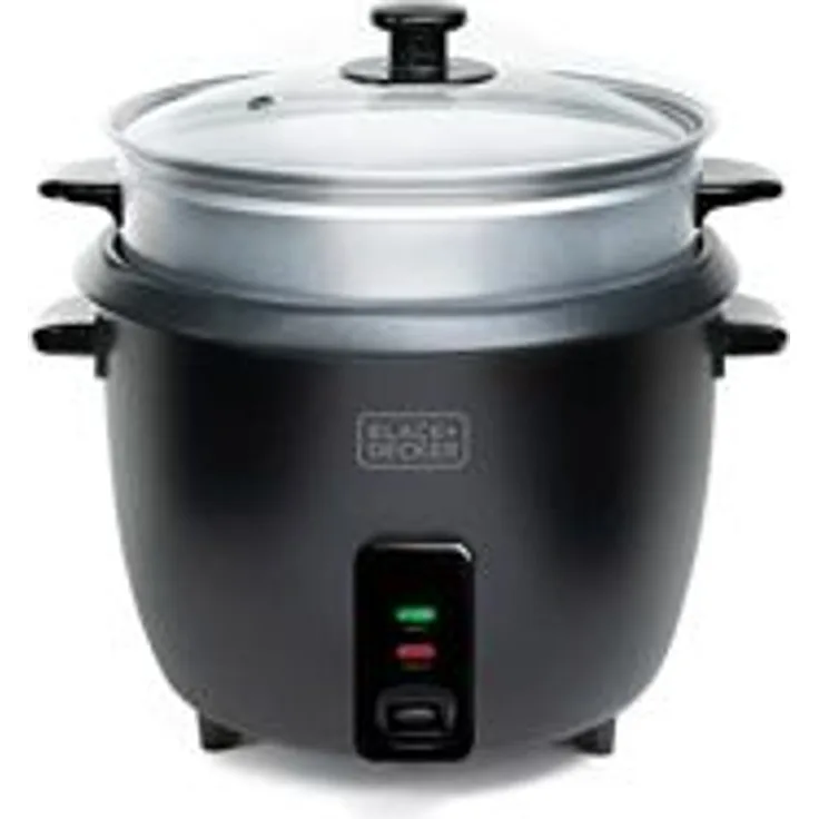 Black & Decker BXRC1800E Reiskocher, 700 Watt, antihaftbeschichtet, 1,8 Liter, Koch- und Dampfgarfunktionen, Aluminium, schwarz