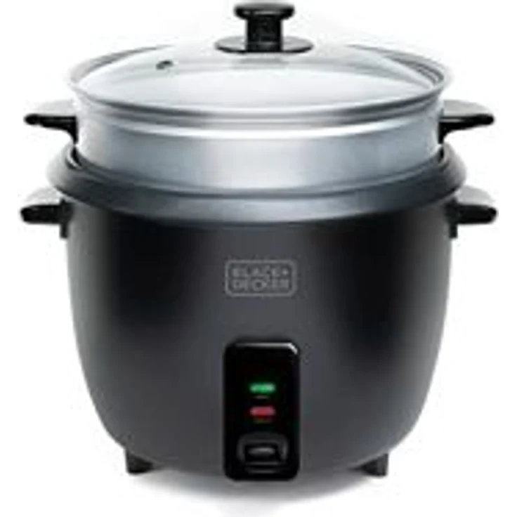 Black & Decker BXRC1800E Reiskocher, 700 Watt, antihaftbeschichtet, 1,8 Liter, Koch- und Dampfgarfunktionen, Aluminium, schwarz – Bild 1