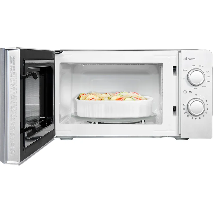 Exquisit MW717-070G Mikrowelle mit Grill, 20 Liter Garraum, 700 Watt, Timer, Auftauen, Drehteller, silber – Bild 5