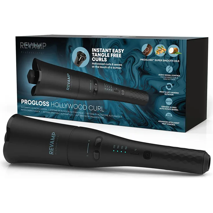 REVAMP CL-2000-EU Progloss Hollywood Curl automatischer Lockenstab für voluminöse Locken oder Wellen, mit Ionen-Technologie, Abschaltautomatik, Temperaturregelung und mit Progloss Ölen angereicher, schwarz 