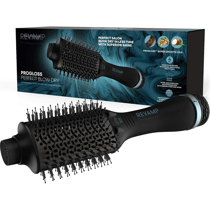 REVAMP DR-2000-EU Progloss Perfect Blow Dry Air Styler - 4 in 1 Multifunktionale professionelle Bürste zum Trocknen, Warmluftbürste, leicht, Keramikgehäuse, 1200 W, schwarz – Bild 1