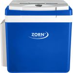ZORN ZE26 12/230V LNE thermoelektrische Kühlbox, Energieeffizienzklasse E, 25 Liter, bis zu 7,5 Stunden Kühlen mit Akku, blau, weiß