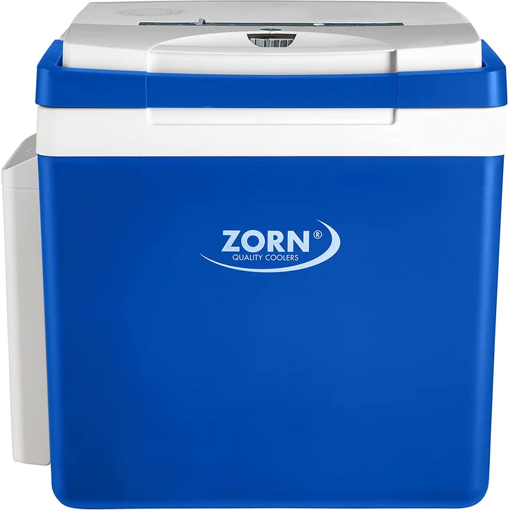 ZORN ZE26 12/230V LNE thermoelektrische Kühlbox, Energieeffizienzklasse E, 25 Liter, bis zu 7,5 Stunden Kühlen mit Akku, blau, weiß – Bild 1