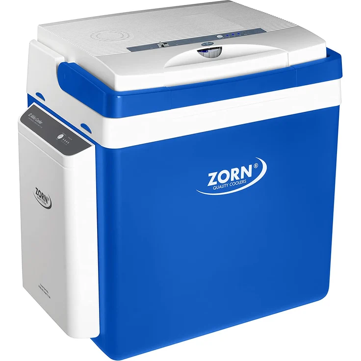 ZORN ZE26 12/230V LNE thermoelektrische Kühlbox, Energieeffizienzklasse E, 25 Liter, bis zu 7,5 Stunden Kühlen mit Akku, blau, weiß – Bild 2