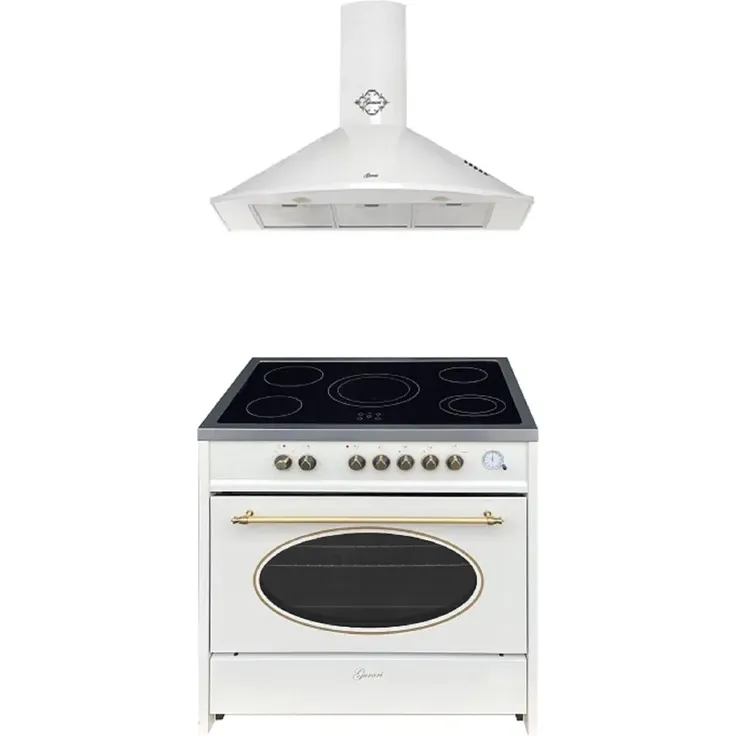 Gurari Elektro-Standherd GCH E 912 Cr r + GCH C 046 WH 9 Dunstabzugshaube 90 cm