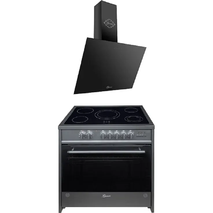 Gurari GCH E 912 BL Elektro Standherd 90 cm, Glaskeramik , Schwarz, Range Coocker+ Gurari GCH D 286 BL 9 PRIME Dunstabzugshaube 90cm , Schwarz Glas