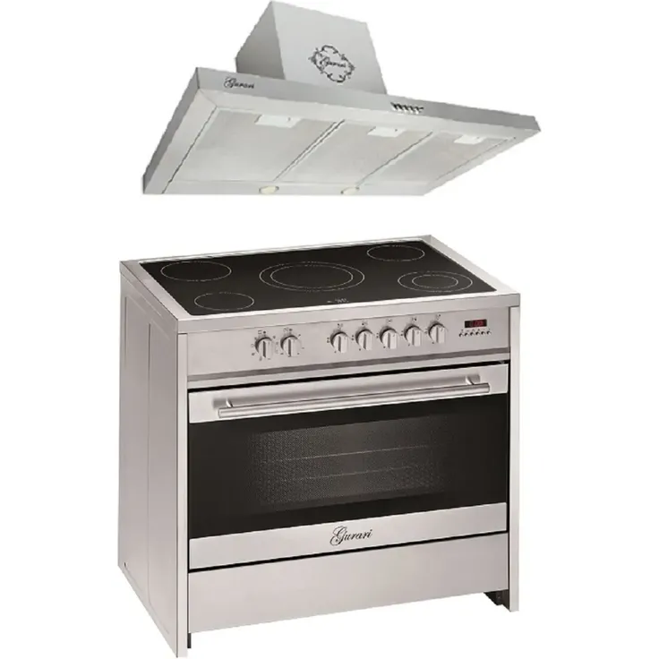 Gurari GCH E 912 X Elektro Standherd 90 cm , Glaskeramik,Inox,Range Coocker+ Gurari GCH F 461 IS 9 Dunstabzugshaube 90cm , Edelstahl